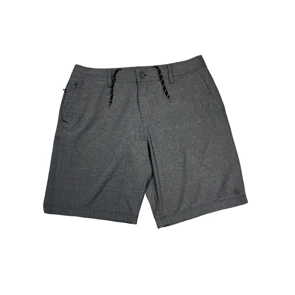 Hang Ten Hybrid‎ Board Short 36 x10 Men Gray Plaid Flat Front Swim Golf Tech 20"